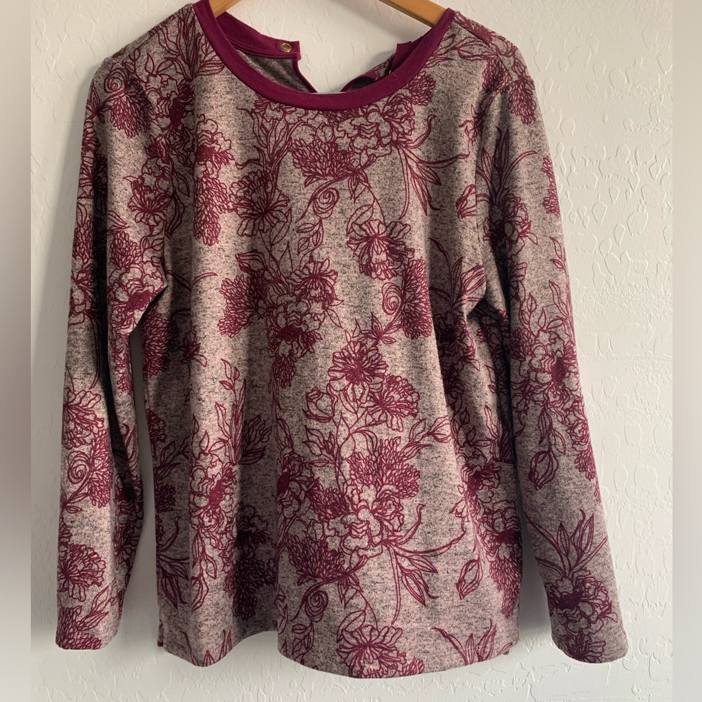 St. John's Bay Burgundy Floral Long Sleeve Top